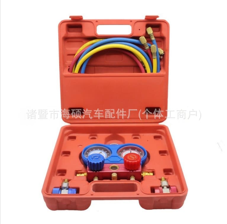 Automotive A/C Refrigerant Charging Gauge Dual Gauge Tool Set with R134a Refrigerant Valve