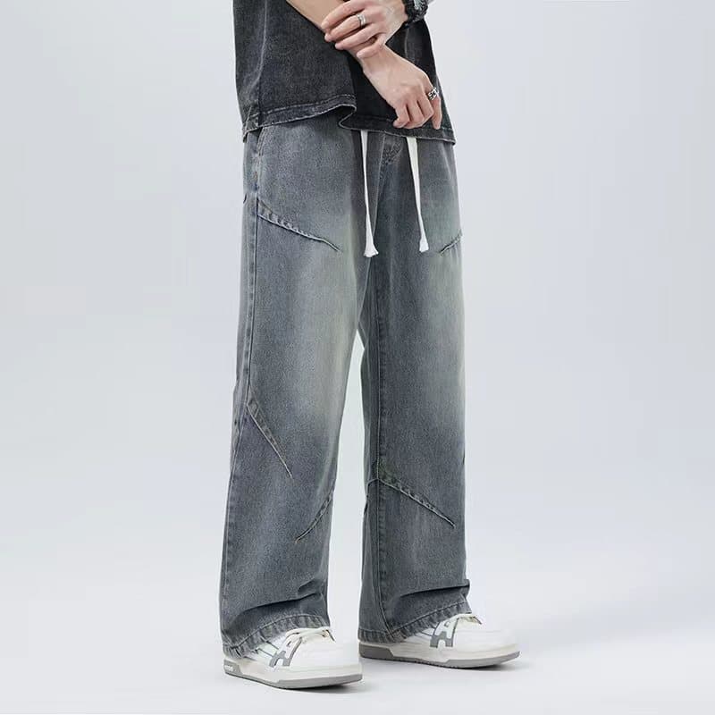 Cargo washed distressed jeans for men, spring/autumn American high-street vibe trendy brand, cool and loose straight-leg wide-leg pants.