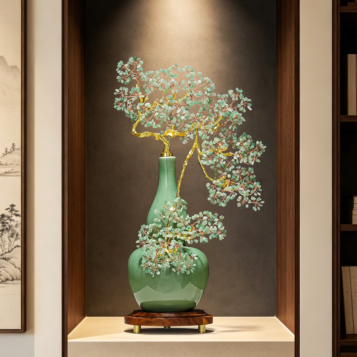 Modern simple hanging flower crystal stone gourd ornaments high-end entrance niche decoration living room TV cabinet housewarming gift