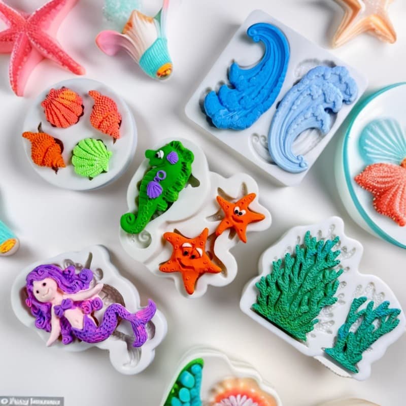 Ocean Element Cake DIY Decoration Mold - Mermaid, Coral, Wave, Conch, Seahorse Chocolate Cookie Mold