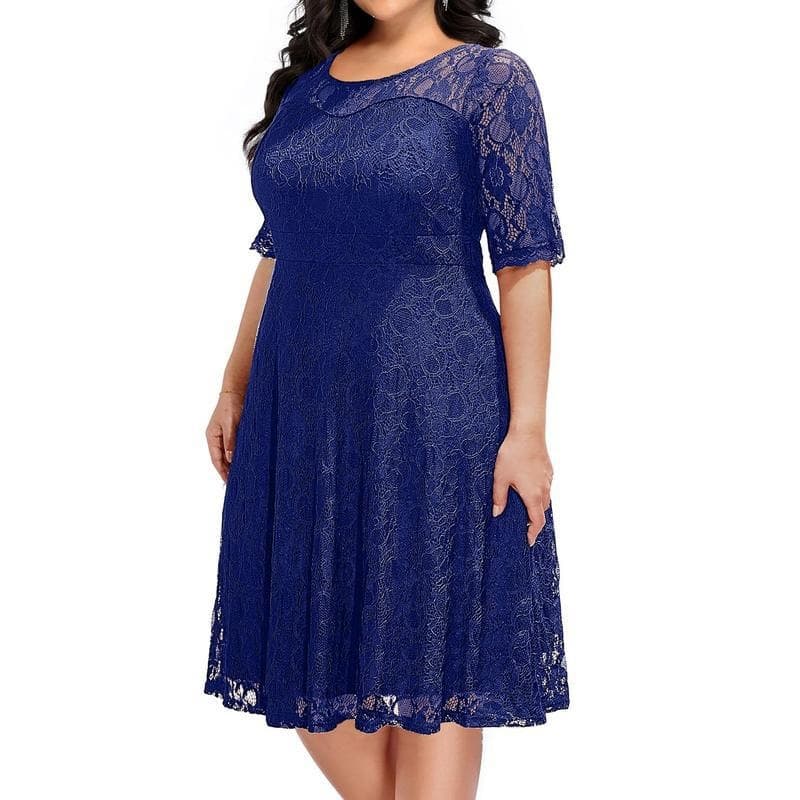 R 50510 Evening Gown Lace Pocket Dress Plus Size Lace Dress