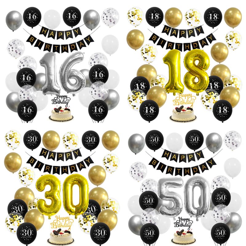 Amazon Black Gold Birthday Balloon Set Silver Number Balloon Bundle Banner First Birthday Theme Decoration Props