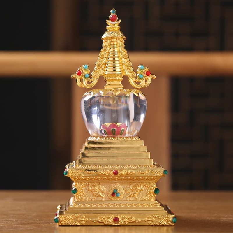 Bofu Crystal Bodhi Stupa Relic Stupa Offering Set, Home Worship Supplies, Openable Relics Transparent Ornament Gift Box