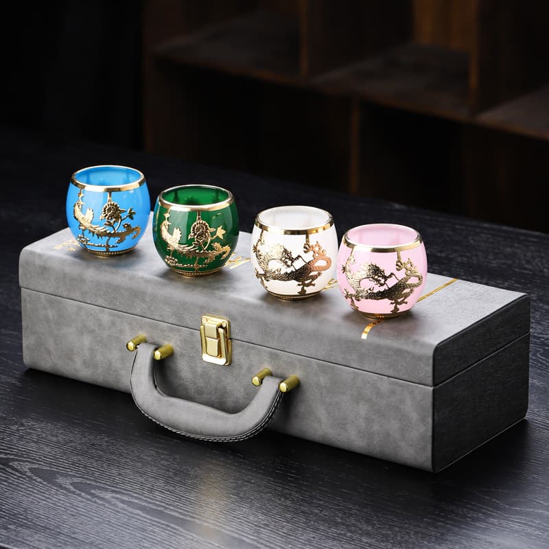 Gold inlaid jade tea cup master cup single cup retro high-end palace style ceramic tea cup tea cup kung fu tea set tea cup