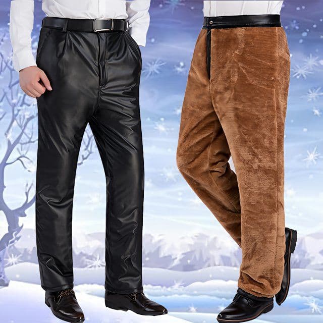 New Autumn/Winter Men's Leather Pants, Fleece-lined, Thick, High-waisted, Plus Size, Windproof, Loose-fitting, Motorcycle Leather Pants, Wholesale