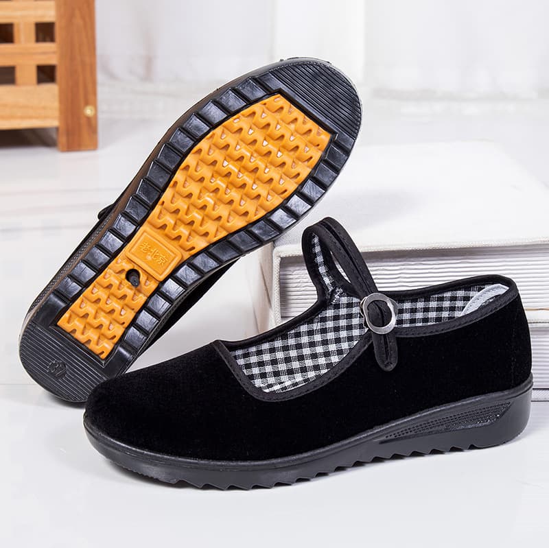 Black Women's Cloth Shoes Casual Work Shoes Anti-slip Flat Mom Hotel Slippers Street Stall Goods