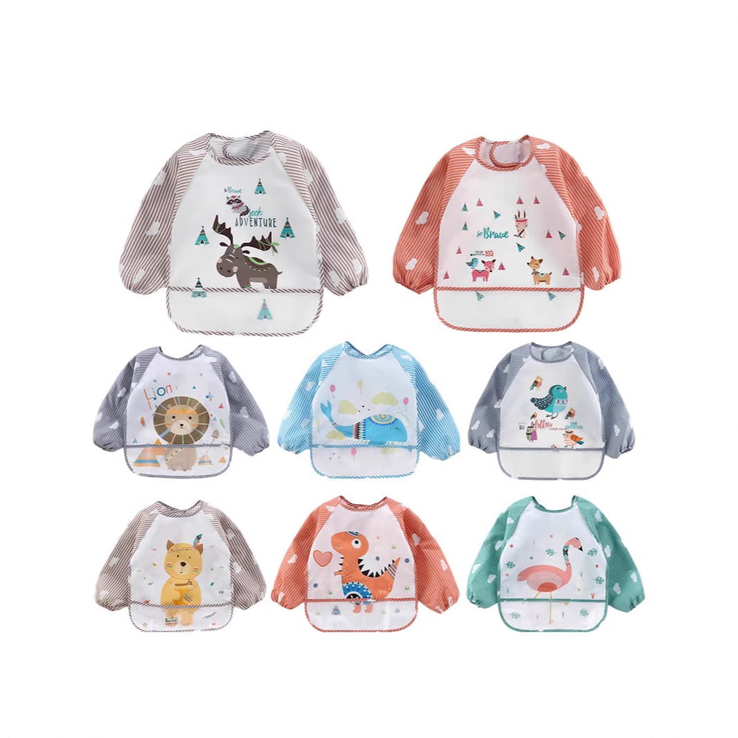 Cloud Unisex Baby Long-Sleeve Waterproof Smock Bib for Toddlers, Eating, Painting, and Art Activities