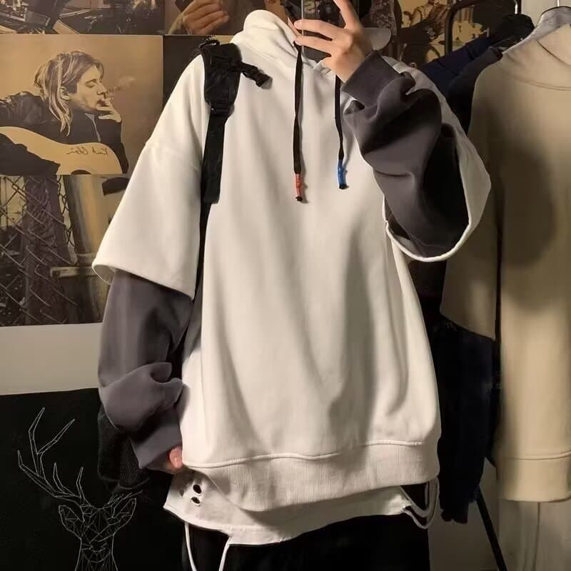 Hoodie Sweatshirt for Women Spring Autumn Oversize Couple Style European American High Street Hip Hop Coat Spliced Faux Two-Piece Top