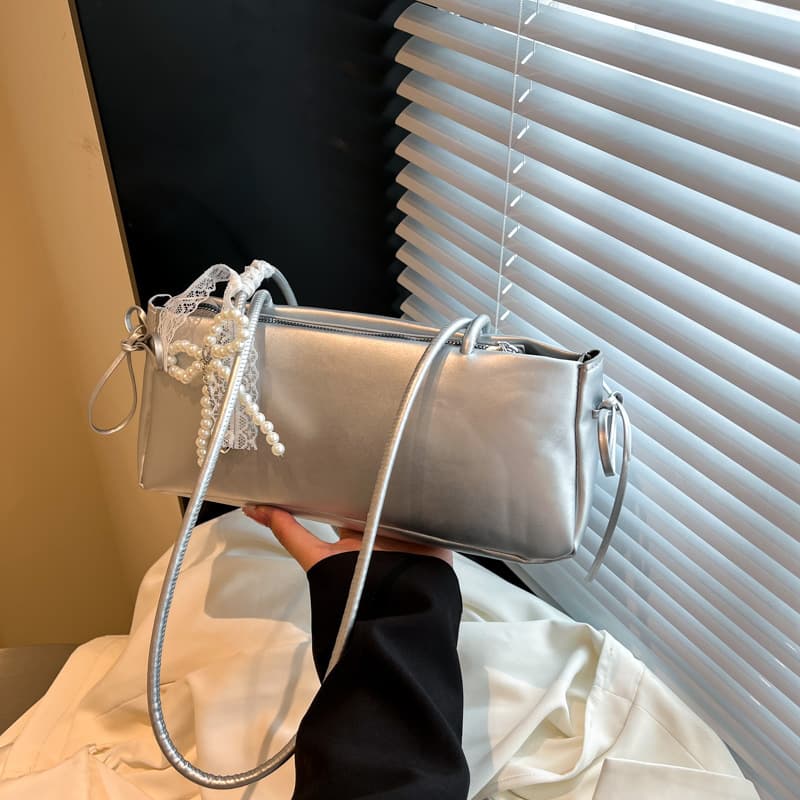 Bowling Bag Women's 2025 New High-end Sense silver Shoulder Underarm Bag Fashionable All-match Handbag