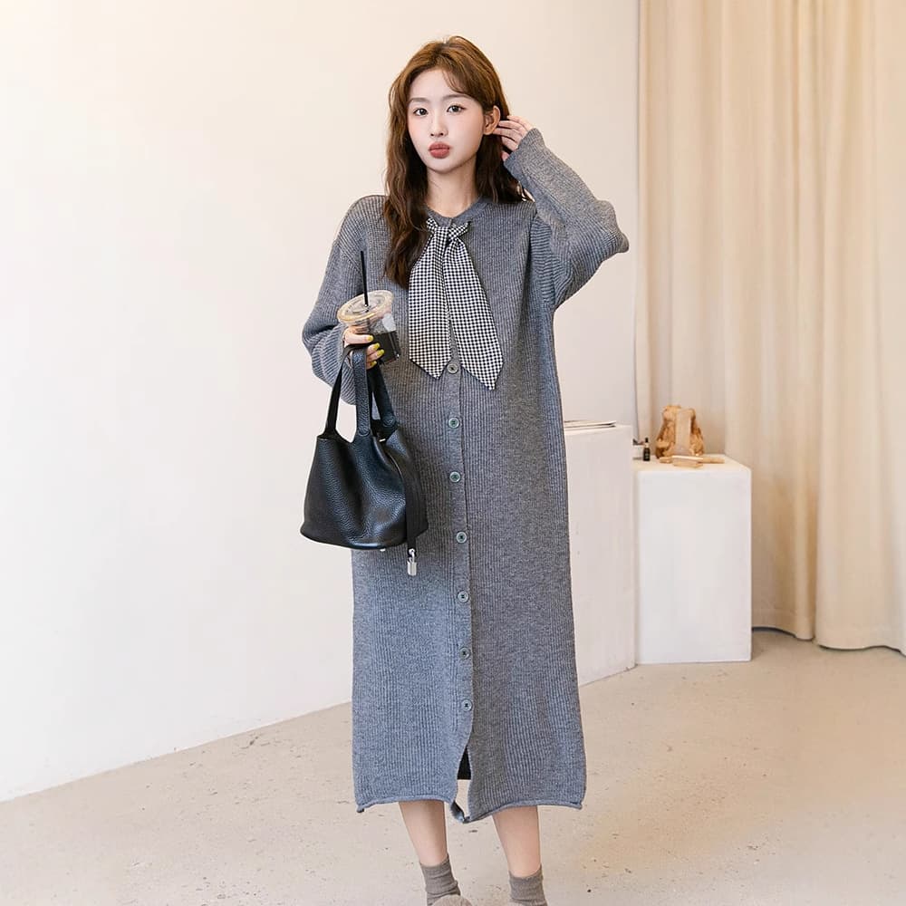Stylish Autumn/Winter Maternity Wear: Fashionable Bow Tie Long Cardigan Sweater Knitwear, Plus Size, Elegant and Trendy