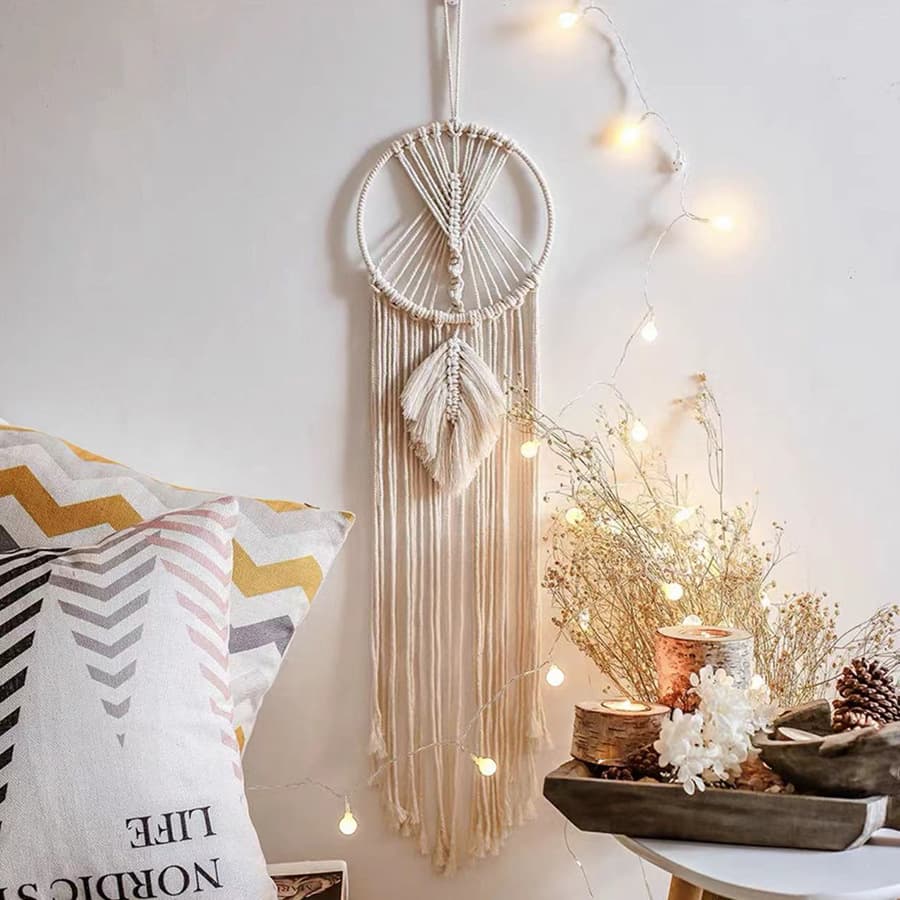 Temu Hot-Selling Ancient Saying One-Leaf Woven Tapestry Dreamcatcher Wall Decoration Creative Home Hanging Wall Art Handmade