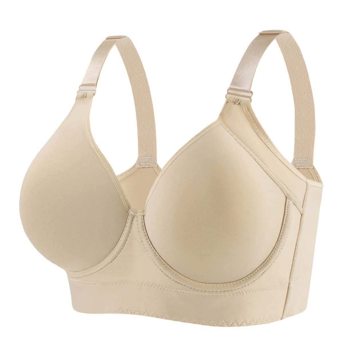 Cross-Border European and American Large Size Seamless Glossy Steel Ring Underwear Push-Up Adjustable Bra Sports Beautiful Back Deep V Women's Bra