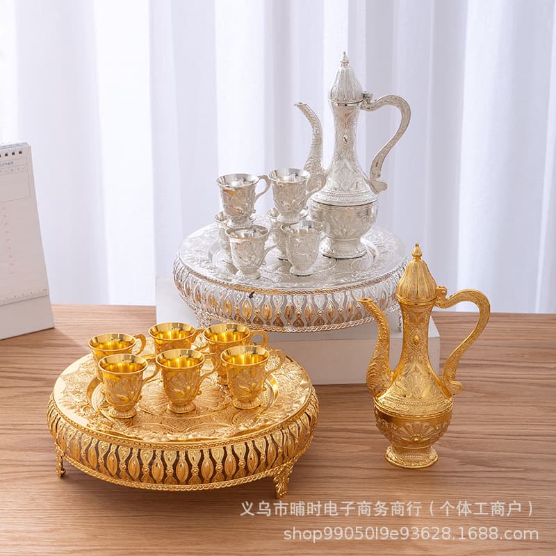 Wholesale pure gold-plated wineware and jug eight-piece set cooked sand gold wine bottle handmade exquisite cup home wedding gift