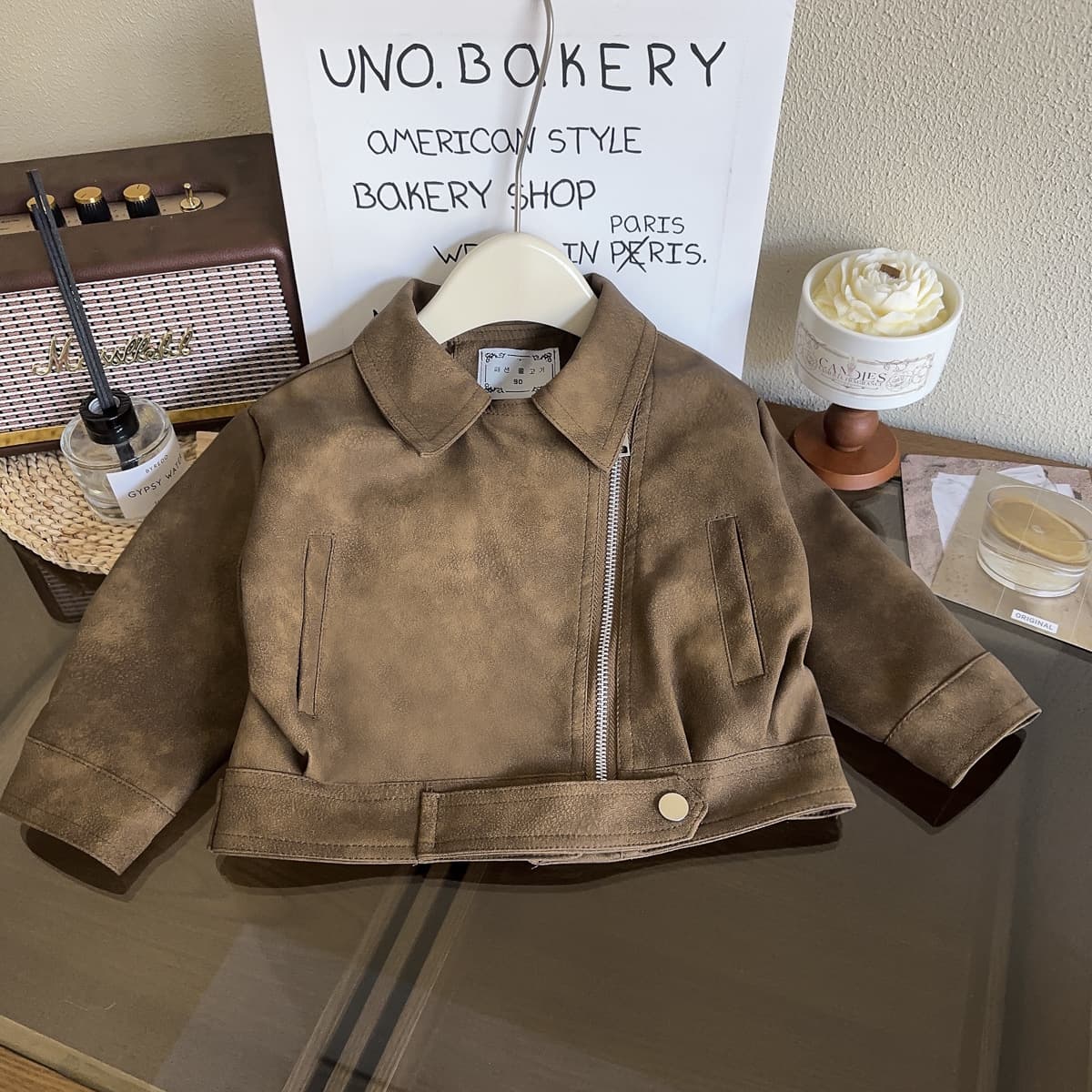Girls' Leather Jacket, Spring and Autumn New Style, Loose Lapel Motorcycle Jacket Top AQA303
