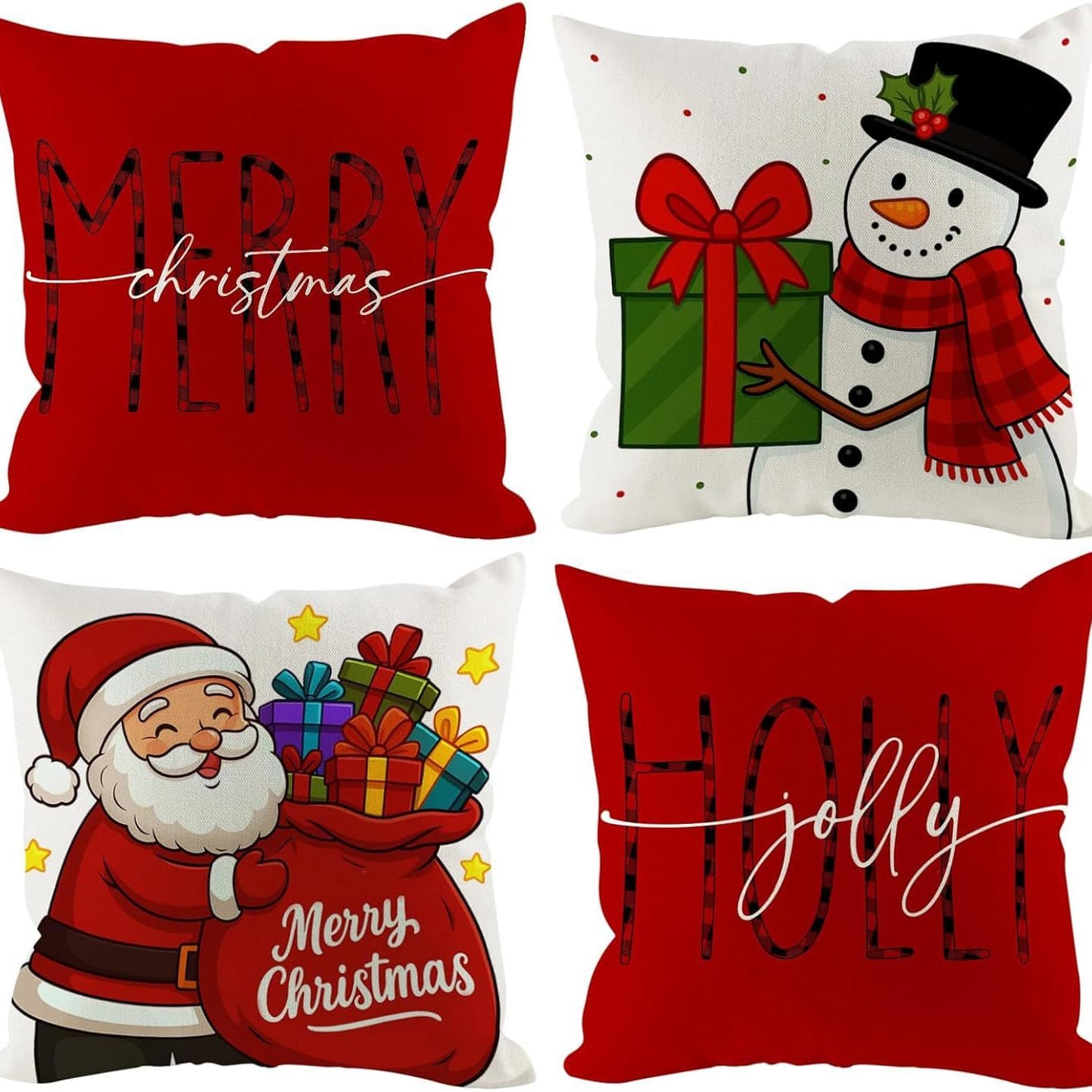 New Christmas Linen Pillowcase Set of Four Pieces for Home Living Room Sofa Decoration Pillowcase Car Lumbar Pillowcase