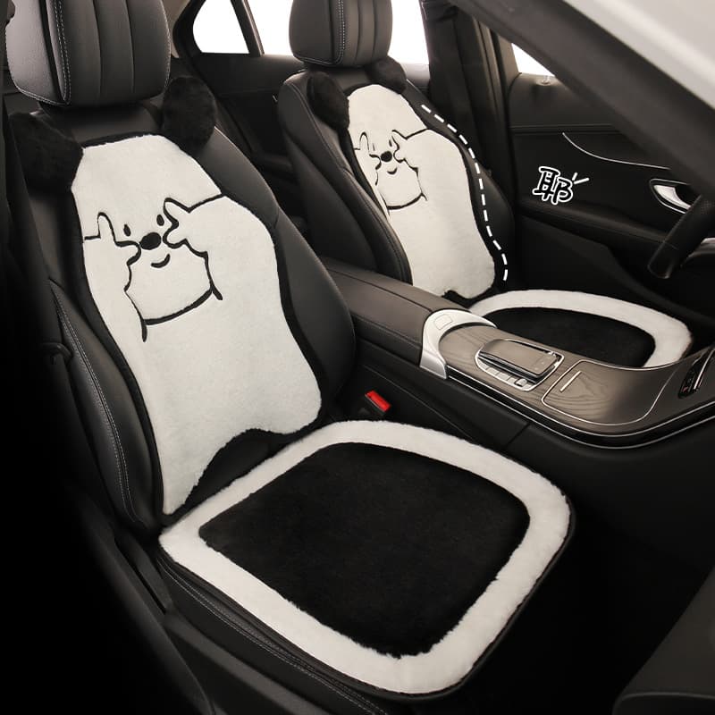 Winter Car Seat Cover Plush Short Fur Cartoon Cute Happy Dog Five-Seat Universal for Women Winter Plush