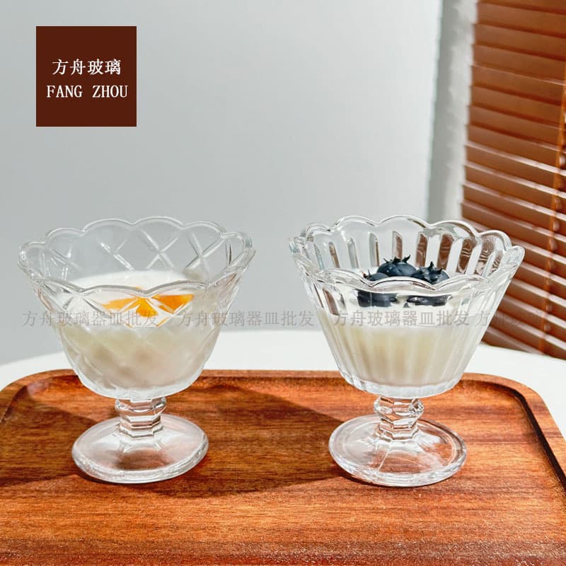 Vertical pattern retro lace tall glass cup ice cream dessert cup ice cream cup fruit yogurt cup smoothie milkshake bowl