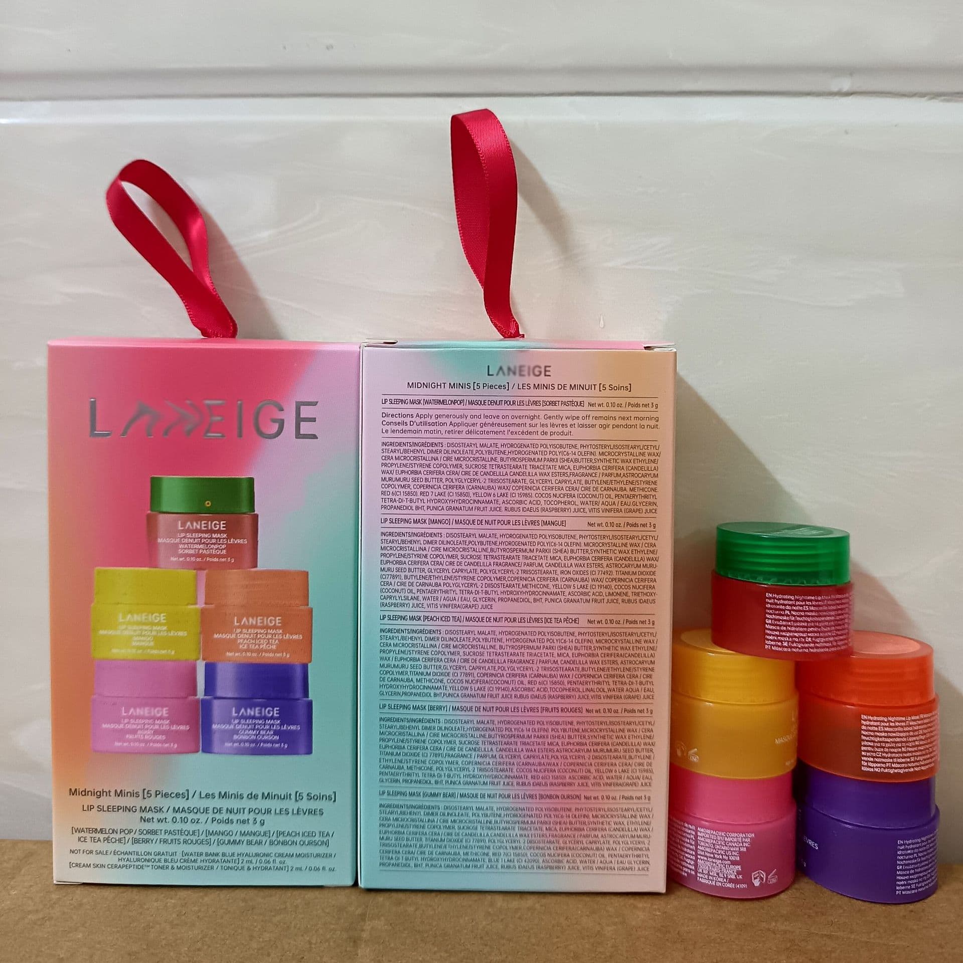 Cross-border Korean Lanzhi Lip Mask Strawberry Lanyard Series Lipstick Lip Pattern Lip Mask Sample 3g Five-piece Set Box