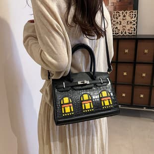 Kelly bag women bag 2026 new cross-border contrast color crocodile print small house platinum bag handbag shoulder crossbody bag
