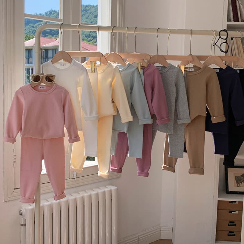 Korean Style Children's Baby Warm Autumn Winter Pajamas A-Class Solid Color Cotton Loungewear Underwear Set Boys Girls Pajamas