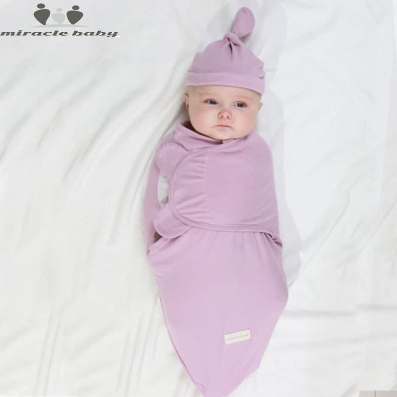 Spring Autumn Thin Baby Sleeping Bag Cap Set Infant Swaddle Blanket Anti-startle Wrap Blanket Cotton Knitted Baby Wrap