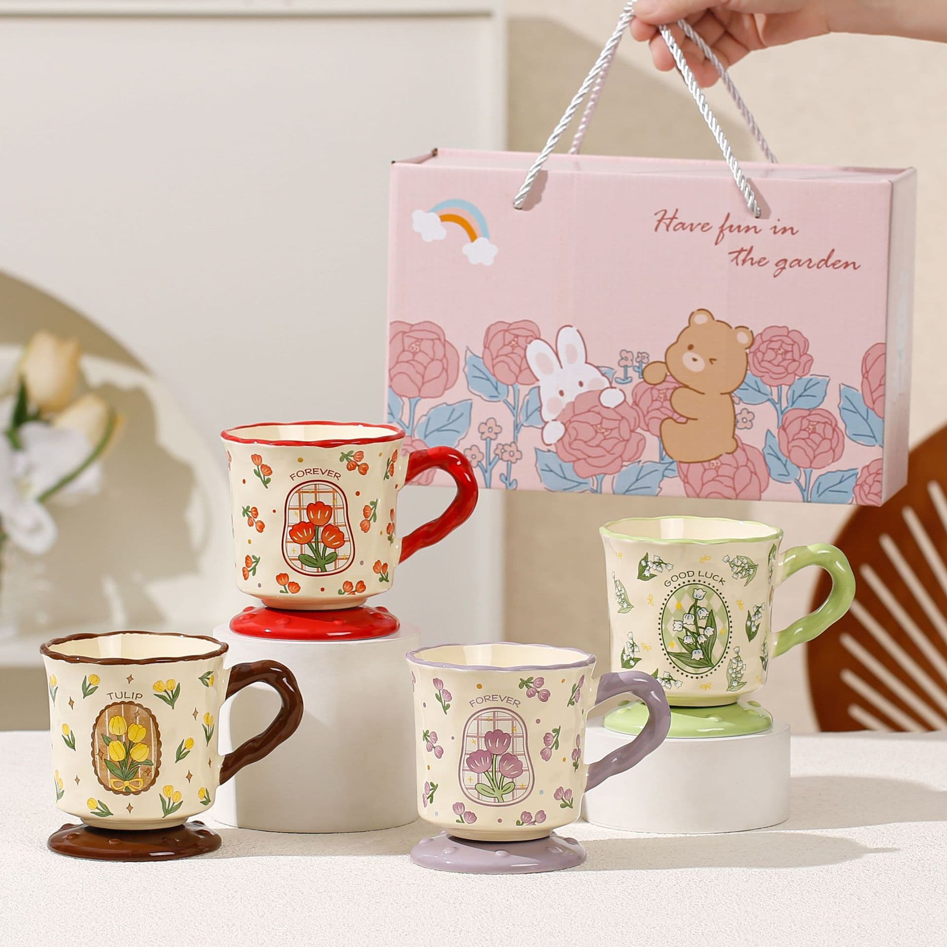 Hand-painted floral ceramic mug girly heart coffee cup milk fufu water cup custom logo gift cup wholesale