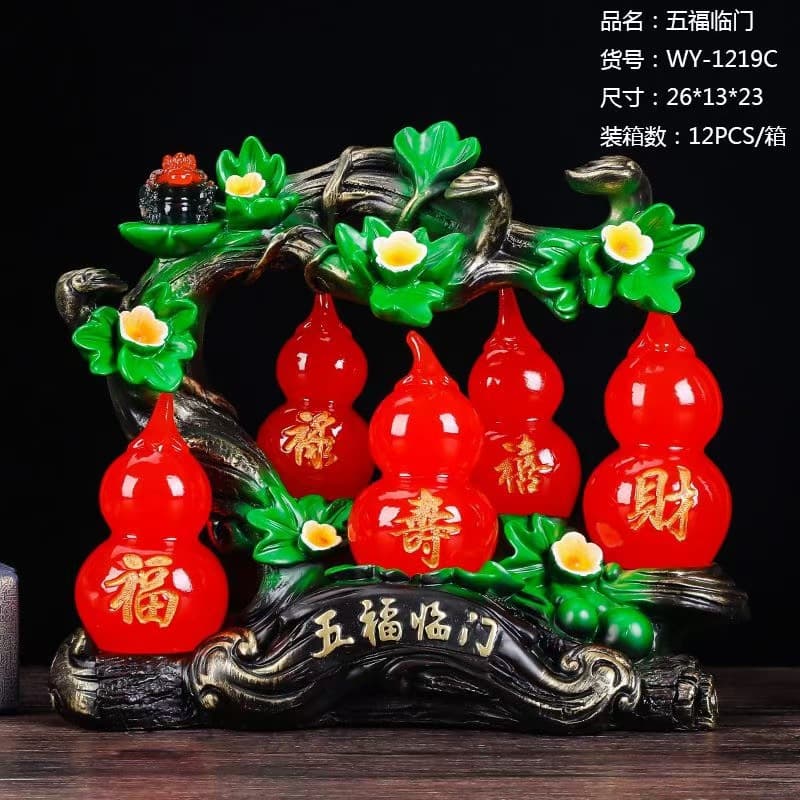 Five Blessings Arriving Gourd Shaped Lucky Prosperous Resin Crafts Feng Shui Ornaments Housewarming Decorative Gifts