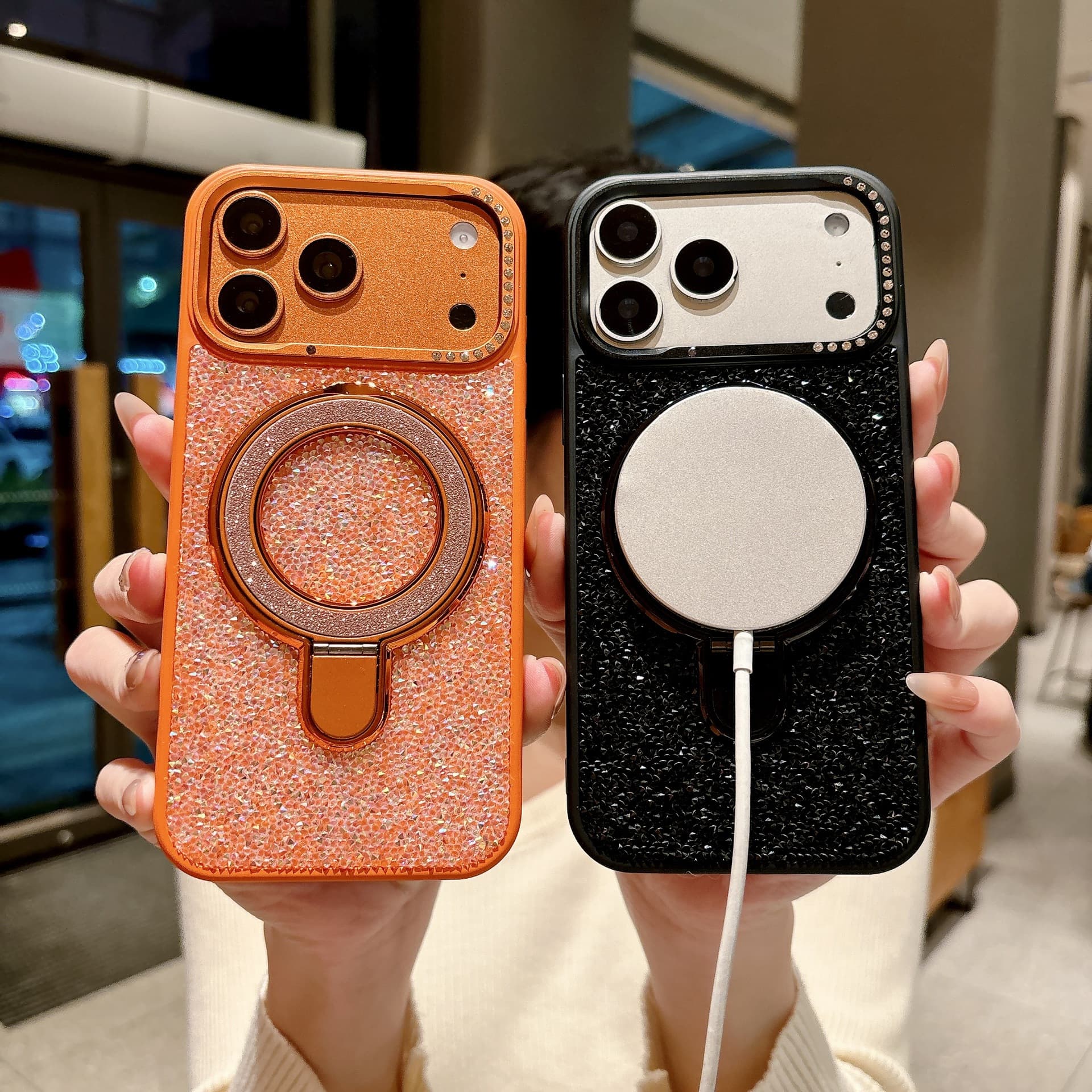 Luxurious rhinestone suitable for iPhone17ProMax glitter holder mobile phone case Apple 16 advanced protective case cross-border