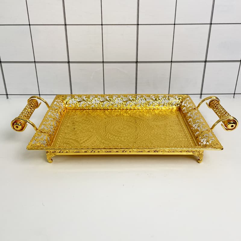 Spot rectangular fully gold-plated tray Middle Eastern Saudi food tray Moroccan tea tray Gold Metal Tray