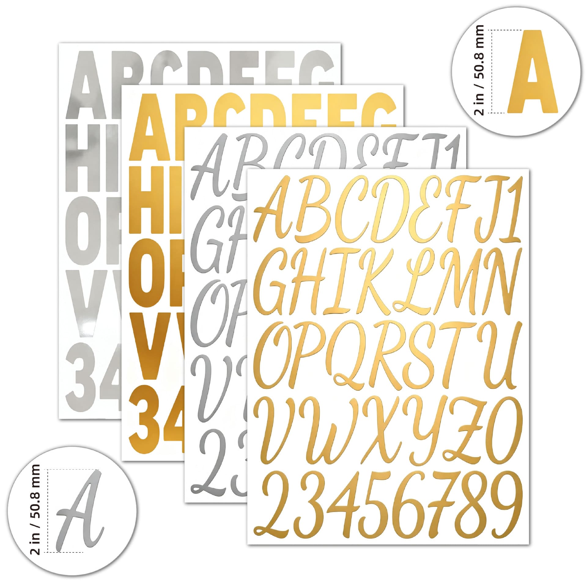 Cross-border bright gold and silver English alphabet stickers shiny holiday party decoration diy waterproof large size gold and silver numbers