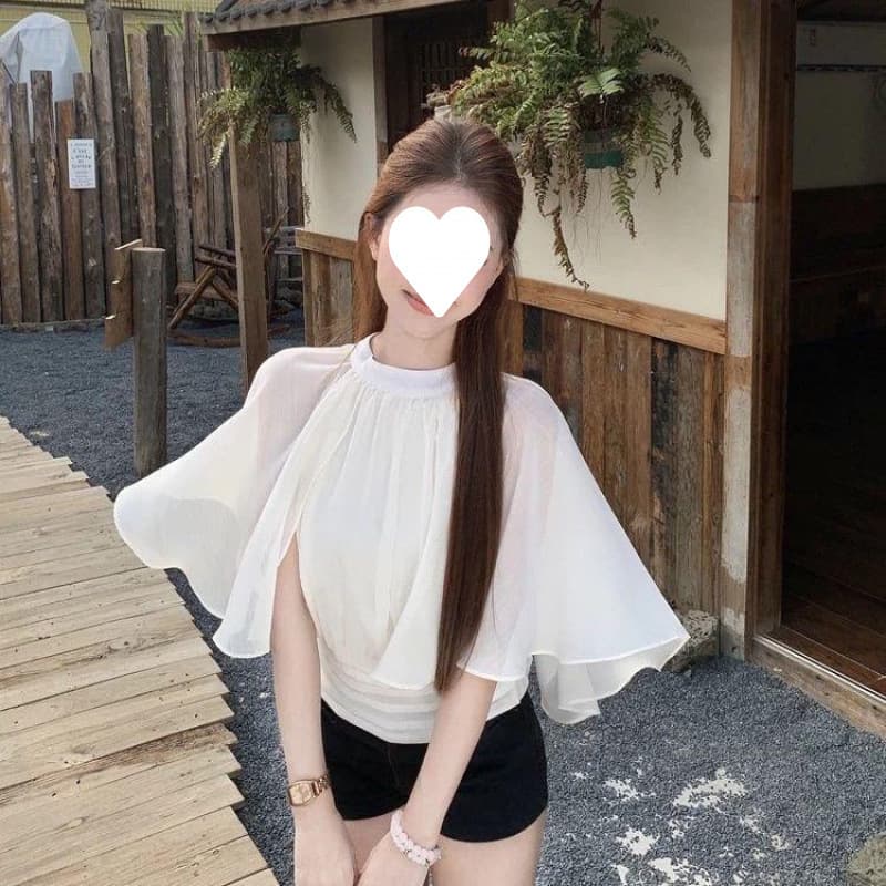 French-style Chiffon Cape Blouse for Women 2026 Summer New Arrival High-end Chic Elegant Unique Top