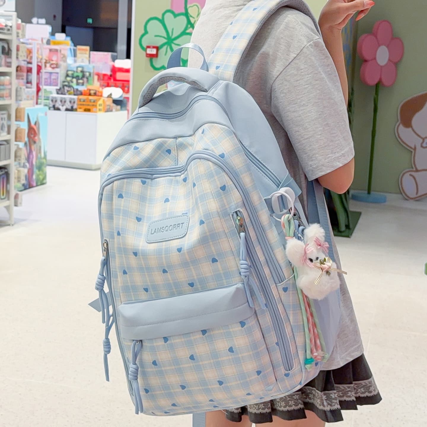 School Backpack for Girls, Large Capacity Plaid Cute High-Appearance Double Shoulder Bag for Junior High, High School, and Elementary Students Grades 3-6