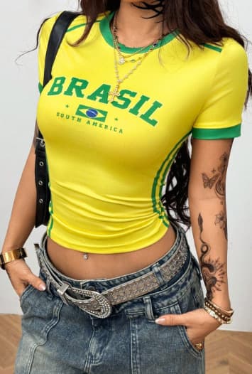 2026 World Cup European and American Spring New National Standard Men's and Women's Short Sleeve Round Neck Casual Letter Embroidery Simple Style T-Shirt