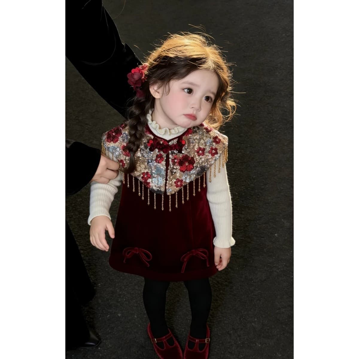 Girls' New Chinese Style Red Vest Dress Winter 2026 New Style Chinese Style Stylish Little Girl New Year Clothes Dress