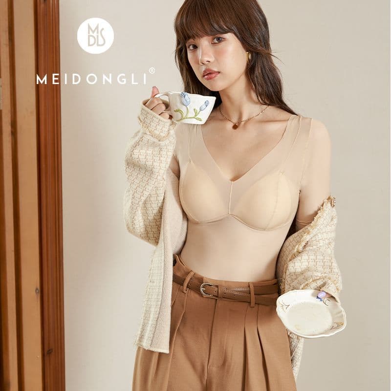 Premium Selection Autumn/Winter Ultra-Thin Jelly Cloud Collagen Beauty Skin Base Layer with Built-in Bra One-Piece Long Sleeve Top