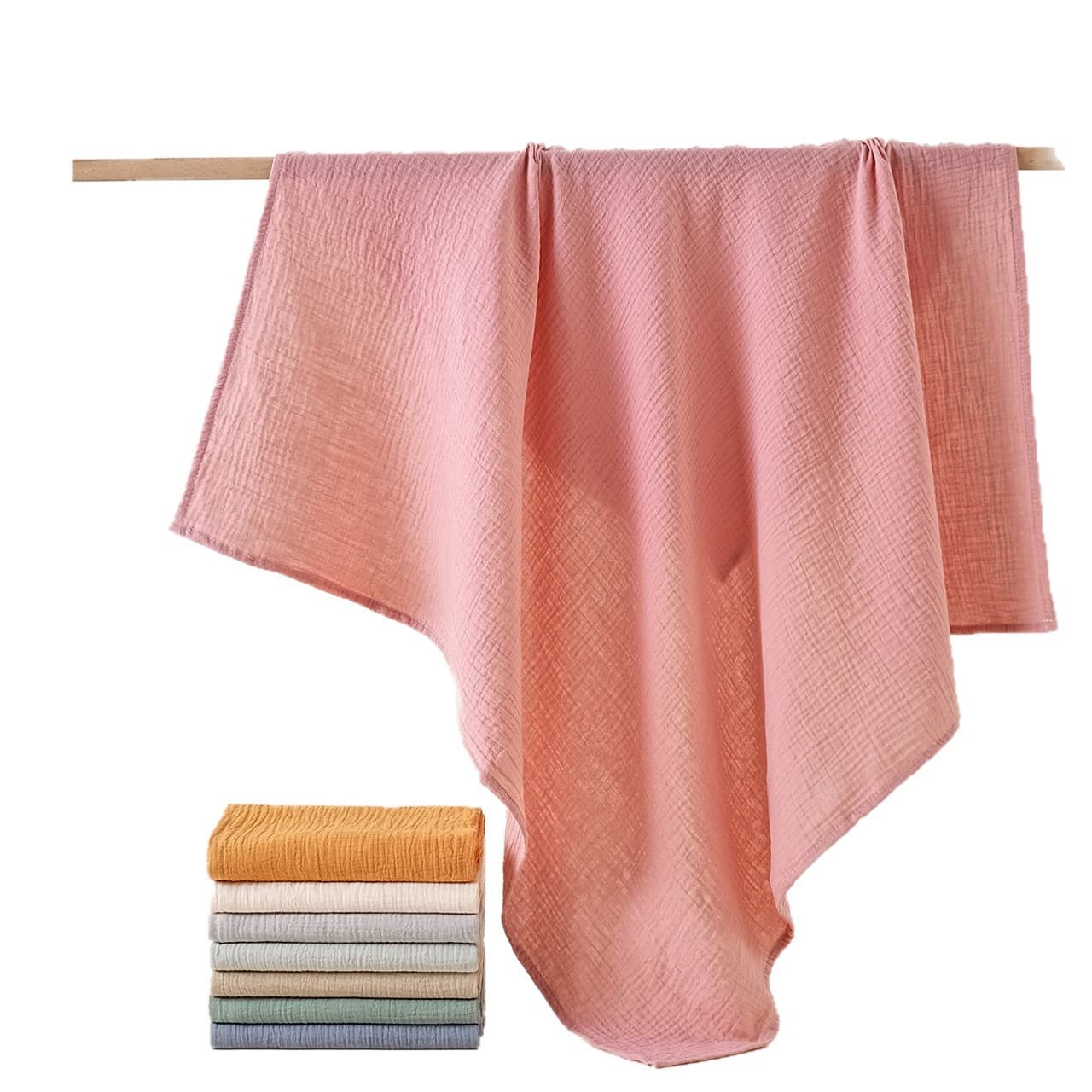 Cross-Border Hot Sale 100% Cotton Double-Layer Crepe Bath Towel, Newborn Swaddle Wrap, Solid Color Gauze Blanket