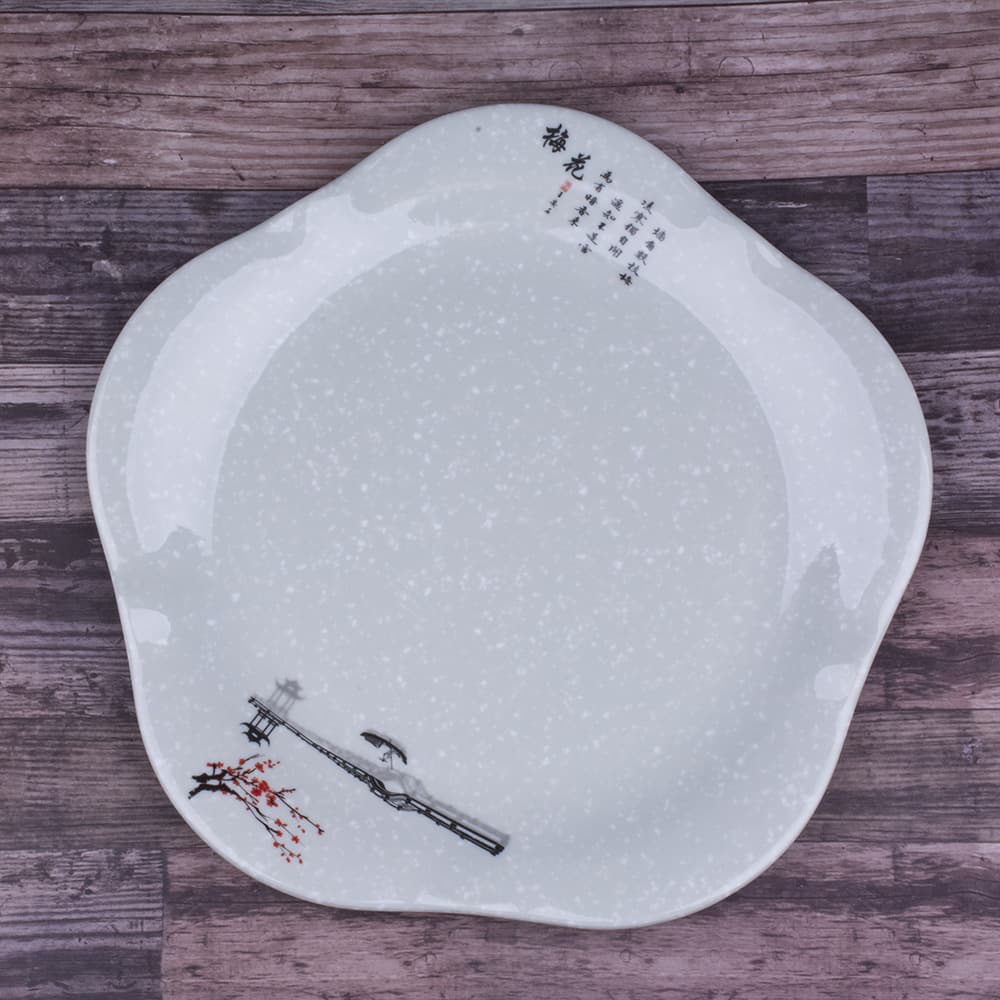 Lace plate A5 melamine plum blossom series dish plate imitation porcelain dinner plate snack plate creative national style hotel tableware commercial