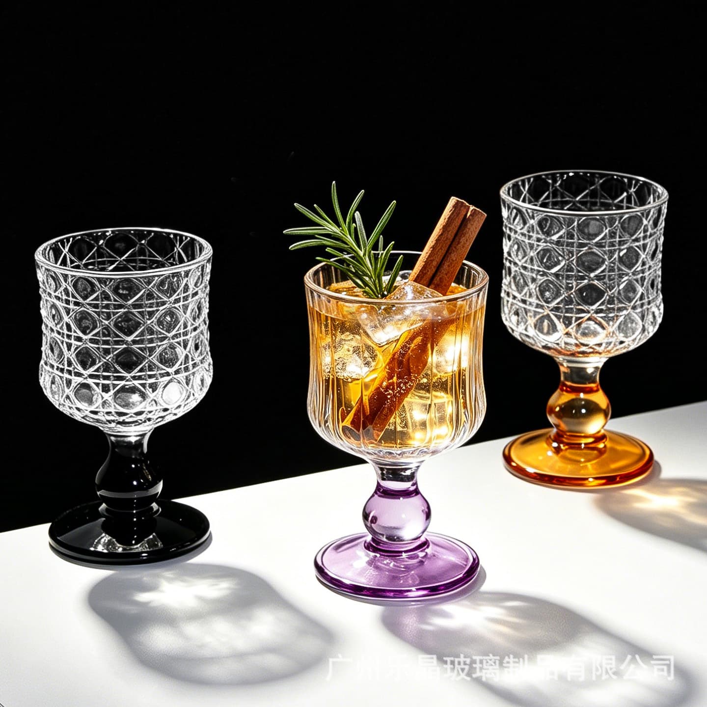 Ins Style Gem Pattern Embossed Glass Cup High-End Wine Glass Trendy Iced Coffee Glass Stemmed Cocktail Glass Fruit Wine Glass