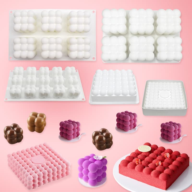 6-Cavity Magic Ball French Mousse Mold, Bubble Ball Candle Mold, 15-Cavity Small Magic Cube Chocolate Silicone Mold