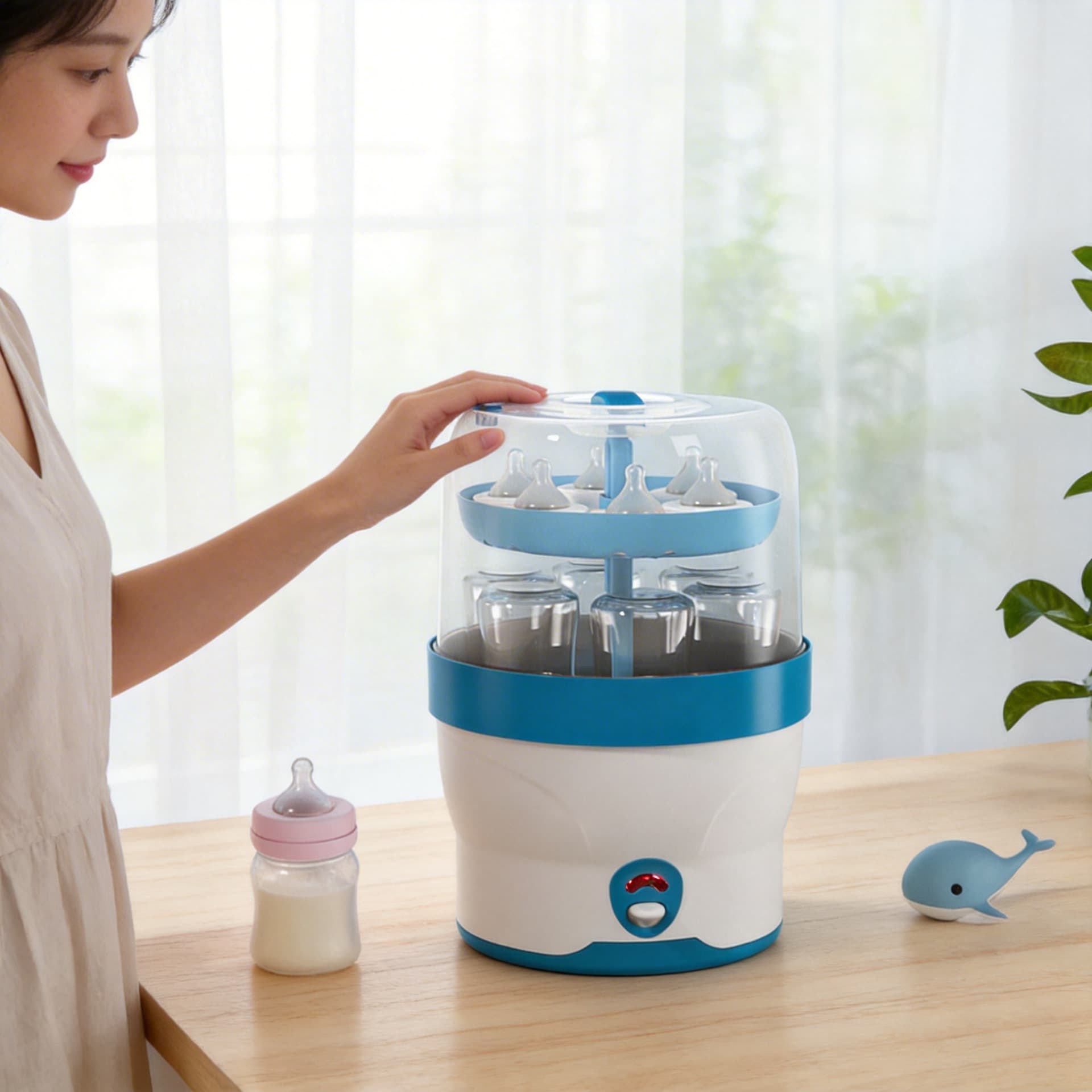 One-button steam sterilizer for 6 baby bottles, 2-in-1, in stock