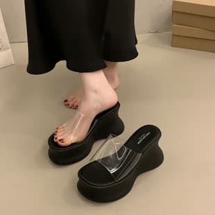 Ultra High Heel Thick Sole One-Strap Sandals for Women Summer 2026 New Style Platform Clear Strap Sandals for Petite Women