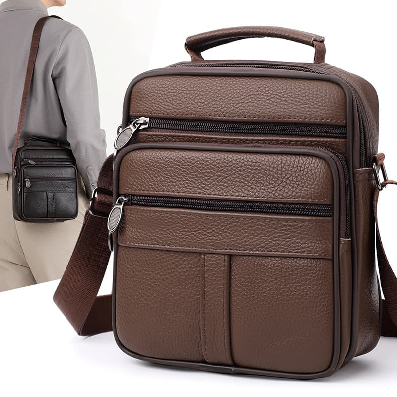 Genuine Leather Men's Shoulder Bag Vertical Korean Style Business Casual Large Capacity Crossbody Bag Patchwork Handbag