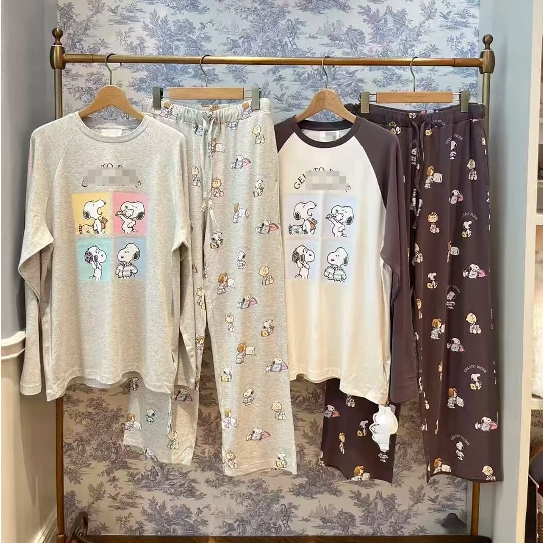 New Spring/Autumn Men's Homewear Snoopy Print Round Neck Modal Long Sleeve Long Pants Pajama Set, Wearable Outside