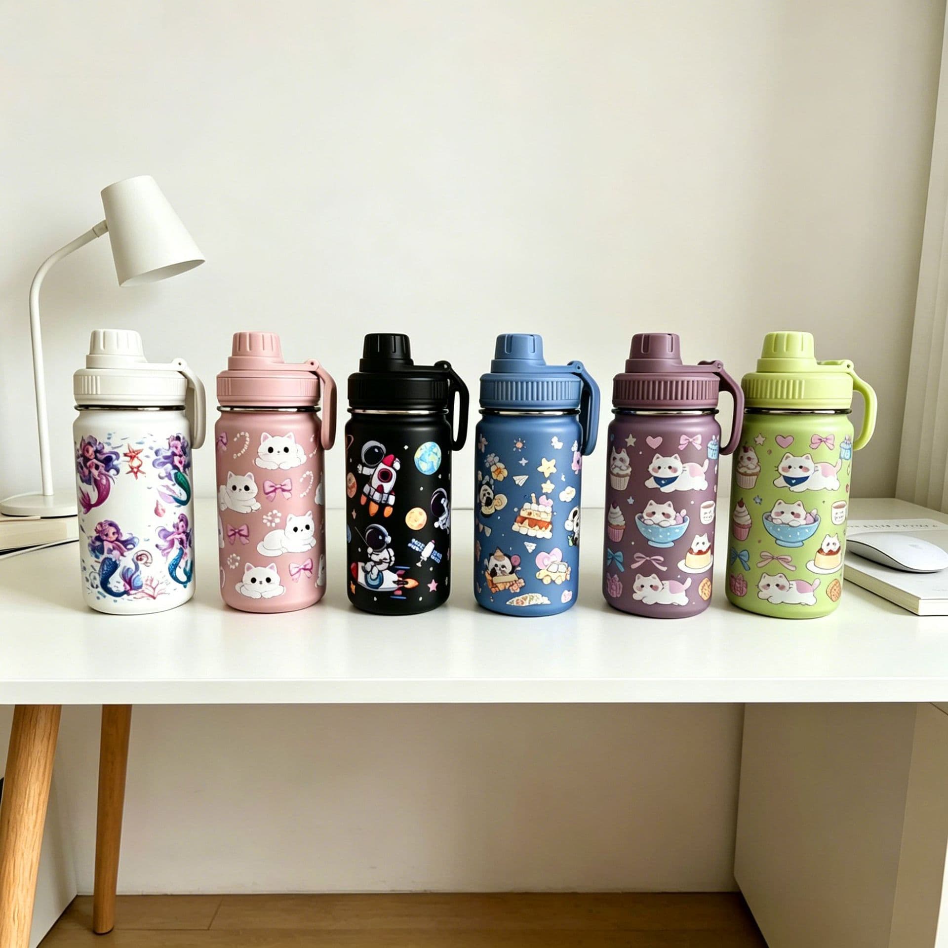 Curated Creative Portable Space Bottle 304 Stainless Steel Printed Insulated Cup Outdoor Dustproof Lid Sports Water Bottle