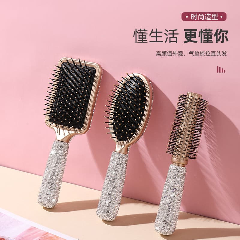 Cross-border Trade Factory Direct New Rhinestone Cushion Hairbrush Anti-static Air Cushion Massage Comb Volumizing for Women Students