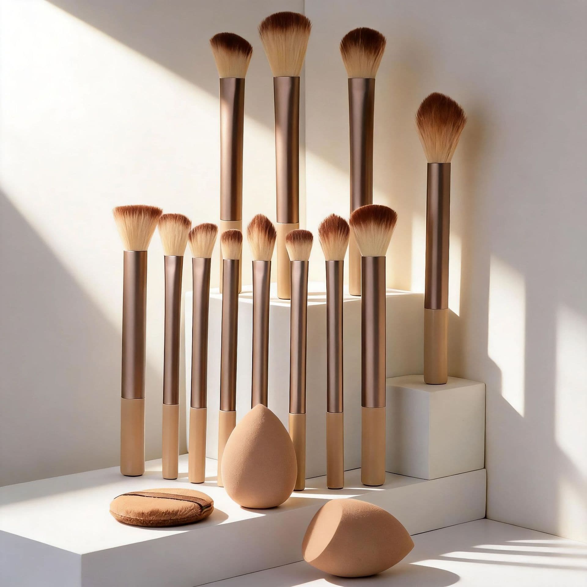 Gold 12 long tube makeup brush set blush brush 12Pcs Colorful Makeup Brushes