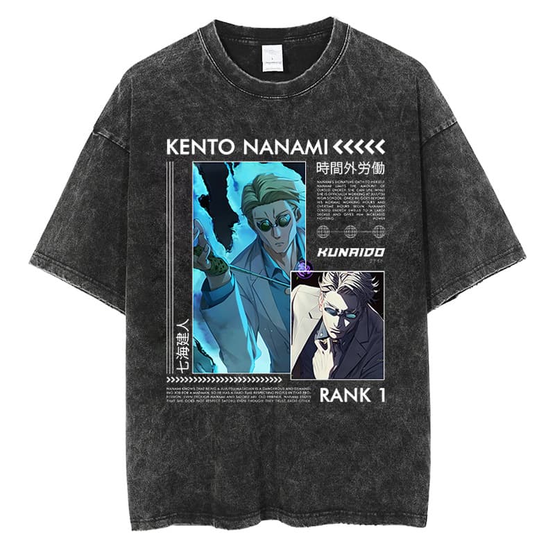 Japanese manga jujutsu kaisen spell battle Nanami top summer street retro cotton short-sleeved T-shirt