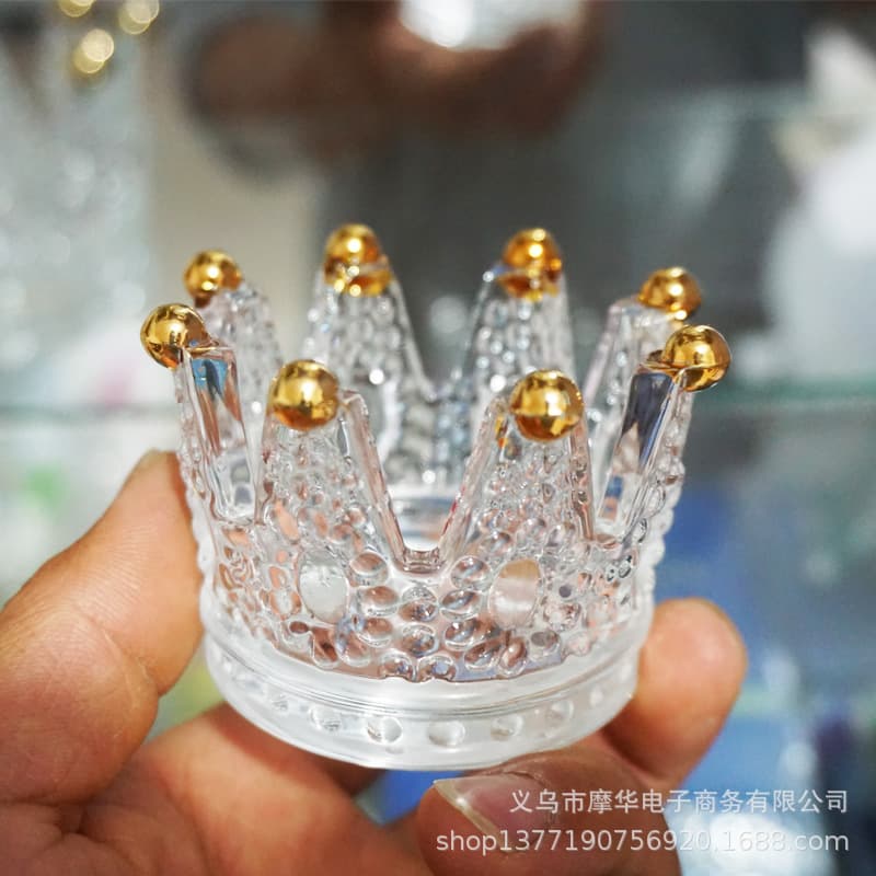 Gilded Crystal Crown Glass Candlestick, Scented Candle Cup, Candle Holder, Ashtray, Makeup Sponge Jewelry Storage Box