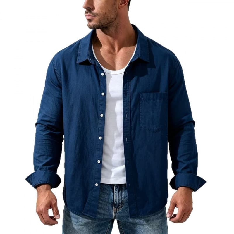 2026 cross-border foreign trade men's cotton and linen large size casual shirts and linen fabrics Chinese style cotton and linen shirts and jackets for men