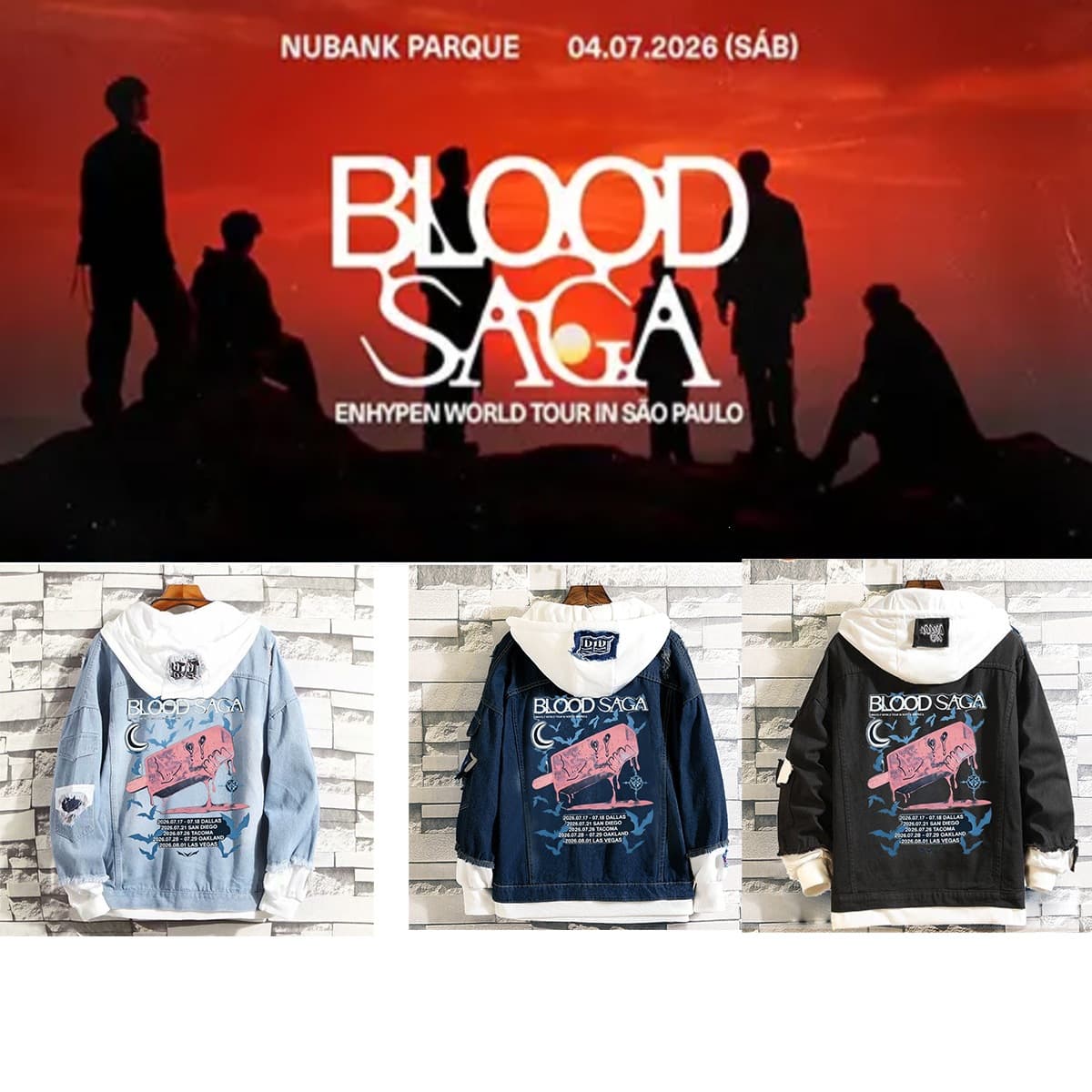 ENHYPEN BLOOD SAGA tour printed denim jacket ENGENE fan hooded loose support jacket